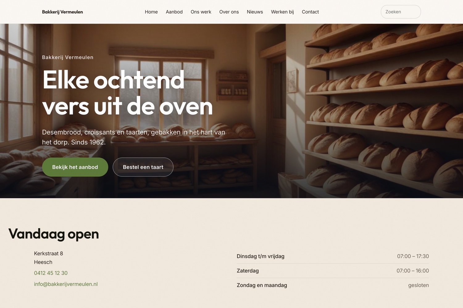 Dezelfde site in het thema Markt, met groen accent
